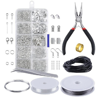 

Jewelry Making Kit Jewelry Findings Starter Set Jewelry Beading Making&Repair Tools Pliers Silver Beads Wire Starter Tool