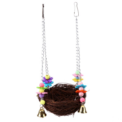 

Pet Bird Swing Stand Parrot Rest Hanging Weave Basket Cage Climbing Toy