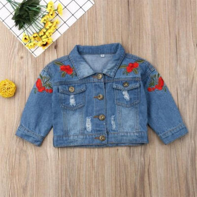 

US Toddler Kids Baby Girls Embroidery Denim Jacket Fashion Coat Outerwear