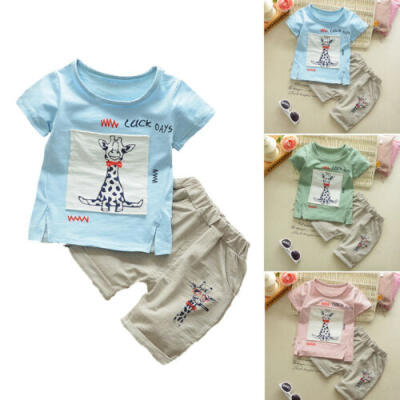 

US Toddler Kids Baby Boy Clothes Giraffe Print Tops Shorts 2Pcs Outfit Sunsuit