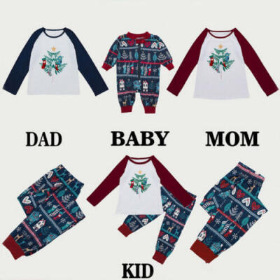 

Christmas Family Matching Cute Pajamas Adult Women Kids Baby Sleepwear Set Plus
