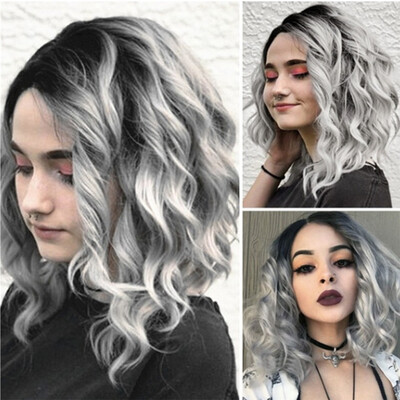 

〖Follure〗Short Wavy Bobo Human Hair Rose net Wig Glueless Front Wigs Gray Women