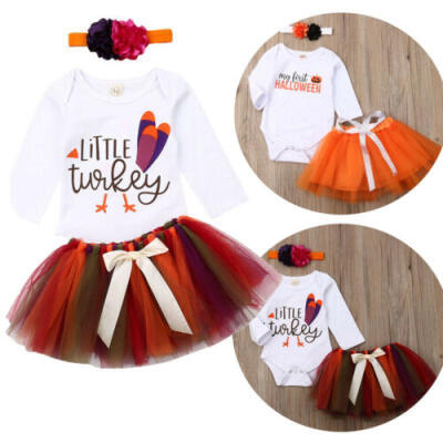 

Halloween&Thanksgiving Baby Girl Romper Tulle Skirt Headband Outfit Costume Set