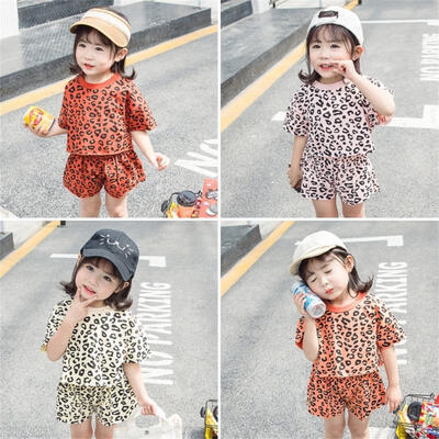 

1-4Years Kid Baby Girls Summer Toddler Leopard Outfits Clothes T-shirt TopShort Pant 2PCS Set