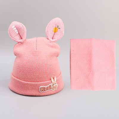 

Autumn&winter 2019 new versatile baby boys&girls childrens bib Suit Hat cartoon warm two-piece set
