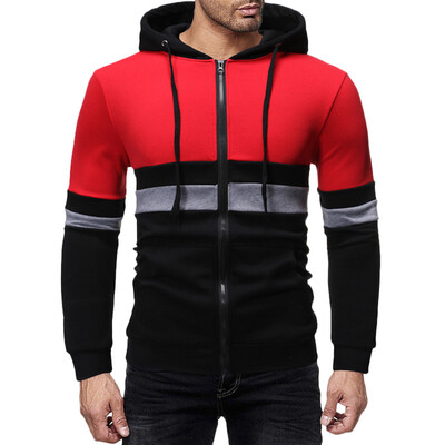 

Toponeto Men Autum Winter Long Sleeve Hooded Sweatshirt Patchwork Outwear Tops Blouse