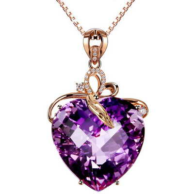

Luxury 18K Rose Gold Heart Shaped Natural Purple Amethyst Pendant Necklace Fashion Jewelry