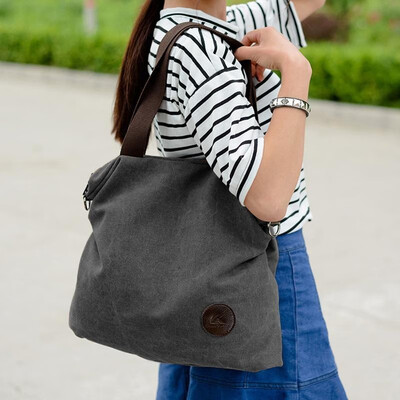 

Women Canvas Crossbody Bag Solid Color Zipper Grab Handles Top Large Capacity Handbag Totes Shoulder Bag
