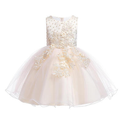 

Girls Flower Decor Dress Sleeveless Children Mesh Princess Tutu Dresses