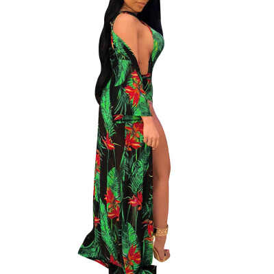 

Roseonmyhand Fashion Women Sexy Ladies Flower Print Jumpsuits Smock Cloak Two Piece Set