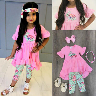 

UK Spring Easter Kids Baby Girl Floral Top T-shirt Dress Legging Pant Outfit Set
