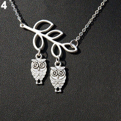 

Women\s Fashion Cute Cutout Branch Leaves Bird Owl Love Charm Short Necklace