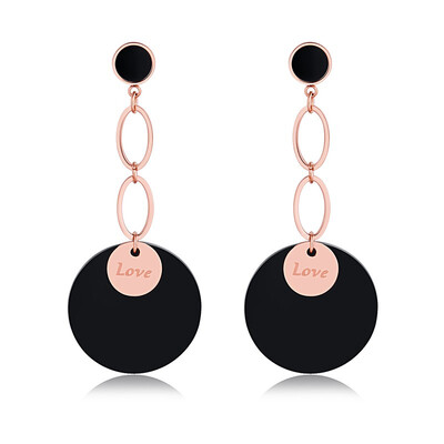 

Titanium steel large circle earrings black LOVE long small circle pendant ear ring earrings texture exaggerated round earrings