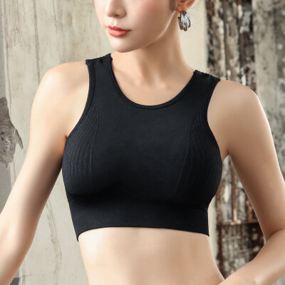 

Solid Color Vest Style Breathable Hollow Beauty Back Shockproof Yoga Running Sports Rimless Bra