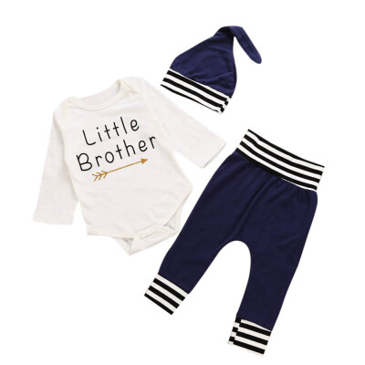 

Newborn Kids Baby Girl Boy Outfits Clothes Letter Romper TopsLong PantsHat Set