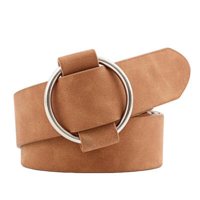 

Fashion Women Solid Color Wide Waistband No Pin Round Circle Faux Leather Belt