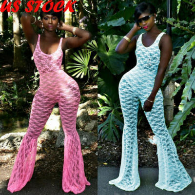 

US Womens Lace Sleeveless Jumpsuit Bodycon Playsuit Long Pants Trousers Romper