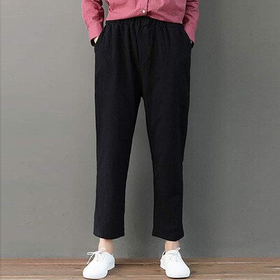 

Women Solid Pure Color Cotton And Linen Pencil Pants Casual Long Pants