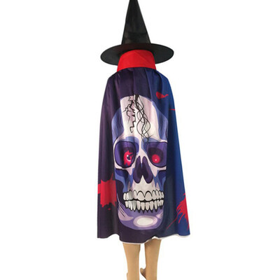 

Halloween Pumpkin Skull Ghost Pattern Cloak Hat Cosplay Party Costume Robe Cape