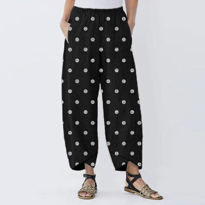 

Women Casual Lantern Split Dot Print Plus Size Loose Beach Long Pants Trousers