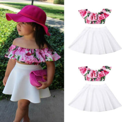 

2PCS Toddler Baby Girl Summer Clothes Off Shoulder TopsSkirt Dress Outfits Set