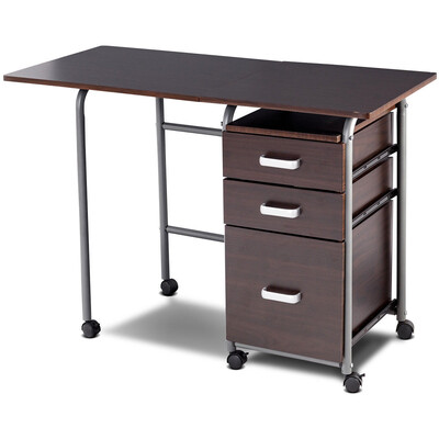

Folding Computer Laptop Desk Wheeled Home Office Furniture-Brown