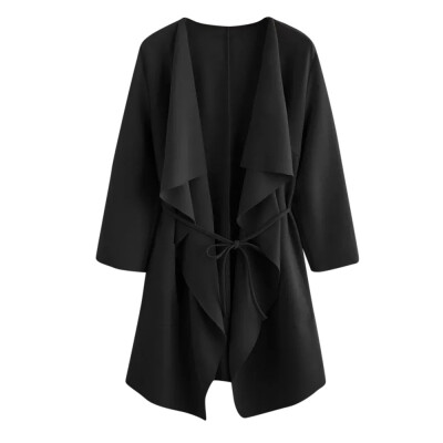 

Roseonmyhand Women Casual Waterfall Collar Pocket Front Wrap Coat Jacket Outwear