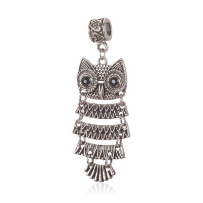 

Tibetan Style Alloy European Dangle Beads with Rhinestone Owl Antique Silver 65mm Hole 5mm