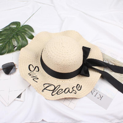 

Fashion Women Letter Embroidery Straw Hat Wide Brim Outdoor Foldable Beach Shade Sun Hats