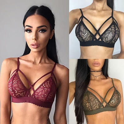 

New Floral Sheer Lace Triangle Bralette Bra Crop Top Bustier Unpadded Mesh Lined