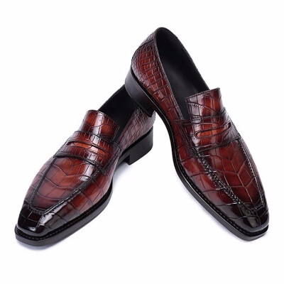 

Newly design Genuine croocdile skin men business shoe with antique brown black mixed colors&cow skin lining dress shoe for men