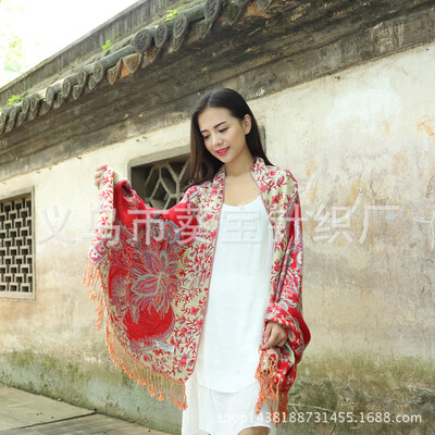 

New ethnic style scarf cotton bohemian scarf shawl female five golden flower jacquard Lijiang shawl wholesale