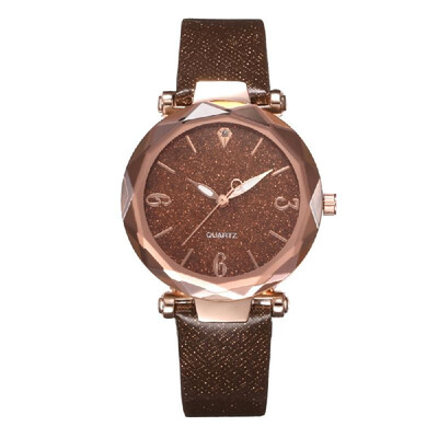 

Women Fashion Casual Starry Night Dial Quartz Watch Exquisite Leather Band Alloy Case Wrist Watch