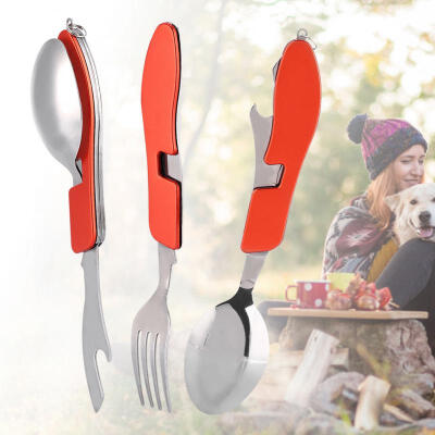 

Greensen Durable Stainless Steel 4 in 1 Folding Portable Knife Fork Spoon Set for Camping Picnic