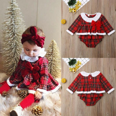 

US Toddler Newborn Baby Girl Plaid Long Sleeve Romper Jumpsuit Outfits Clothes