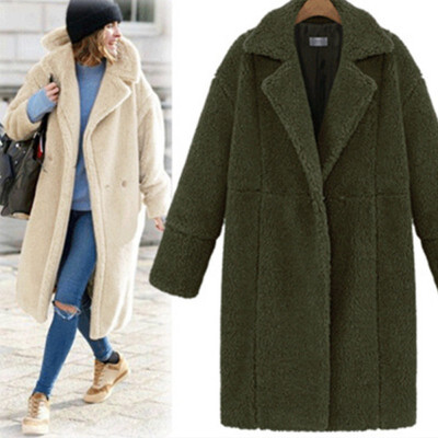 

Women Winter Casual Long Sleeve Lapel Warm Cashmere Wool Coat Winter Solid Color Loose Jackets Abrigos Mujer Invierno 2019