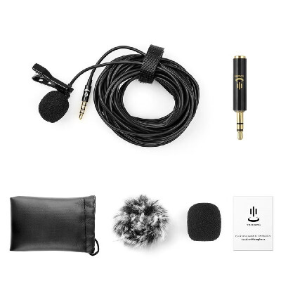 

Professional Omni-directional Clip-on Lavalier Microphone Mic Cable Length 6M with 35mm Jack Adapter Windscreen for iPhone 66P