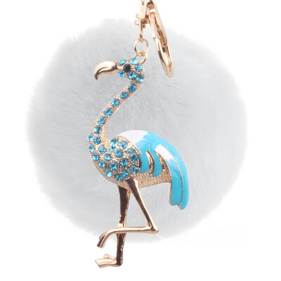 

Flamingo Keychain Rex Rabbit Fur Ball Exquisite Accessories Car Keychain
