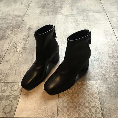 

Martin boots female British style autumn fashion simple square zipper boots comfortable thick with short boots tide
