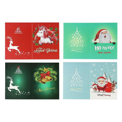 

5D Diamond Painting Christmas Cards Diamond Embroidery Birthday Paper DIY Greeting Postcards Cartoon Craft Kids Gift 4PCS