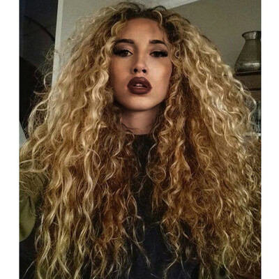 

〖Follure〗Black Gold Long Curly Hair Wig Synthetic Water Wave Long Hair Wigs