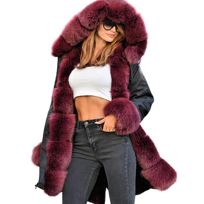 

Toponeto Womens Faux Fur Winter Jacket Parka Hooded Coat Fishtail Long Sleeves Overcoat