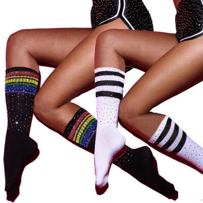 

Womens Over Knee Long Socks Ladies Casual Rhinestone Bling High Thigh Cotton Socks