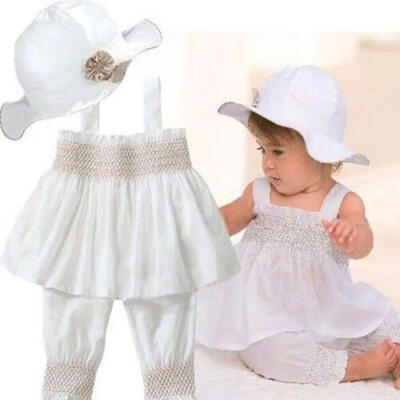 

Infant Baby Girls Tops DressPantsHat Party Outfits Set Summer Casual Clothes