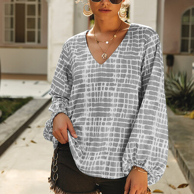 

Womens V-NeckPrint T-Shirt Ladies Casual Loose Casual Long Sleeve Tops Blouse