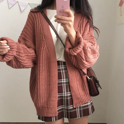 

Korean Style Women Loose Cardigan Autumn Winter Warm Sweater Kawaii Girl Casual Long Knitted Cardigan Outwear