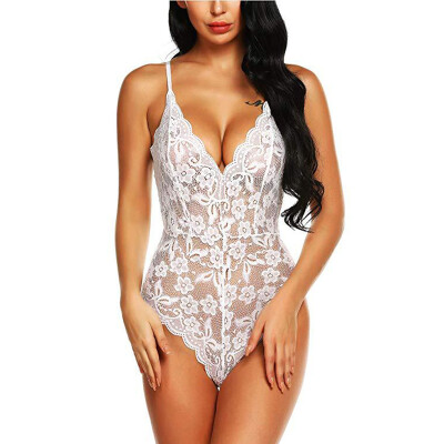 

Womens Sexy Lace Deep V-neck Lingerie Nightwear Underwear Sleeveless Bodysuit