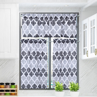 

Bladies Moroccan Kitchen Curtains Valances&Tiers 3 pcs Set Honeycomb pattern Cross bamboo base cloth 4686