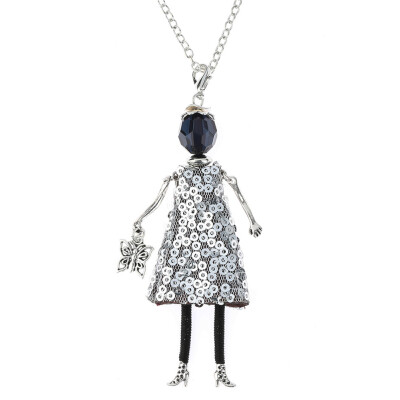 

New Women Doll Cute Black Long Necklaces & Pendant Dress Baby Girls Maxi Necklace Brand Fashion Statement Jewelry
