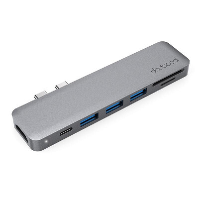 

dodocool Aluminum Alloy 7-in-1 Multiport Hub with Dual USB-C Connectors 4K Video HD Output Port SDTF Card Reader USB 31 Type-C P